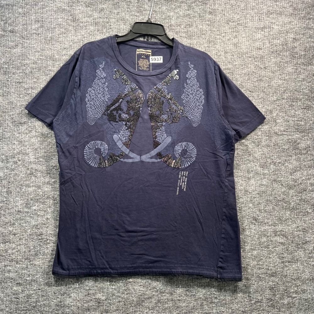 Sean John Mens XL Navy Blue Graphic T-Shirt Beaded Embellished Y2K Streetwear